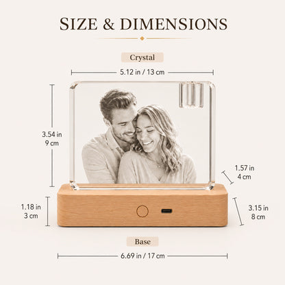 CouplePersonalized 3D Crystal Photo Keepsake with Lighted Wood Base