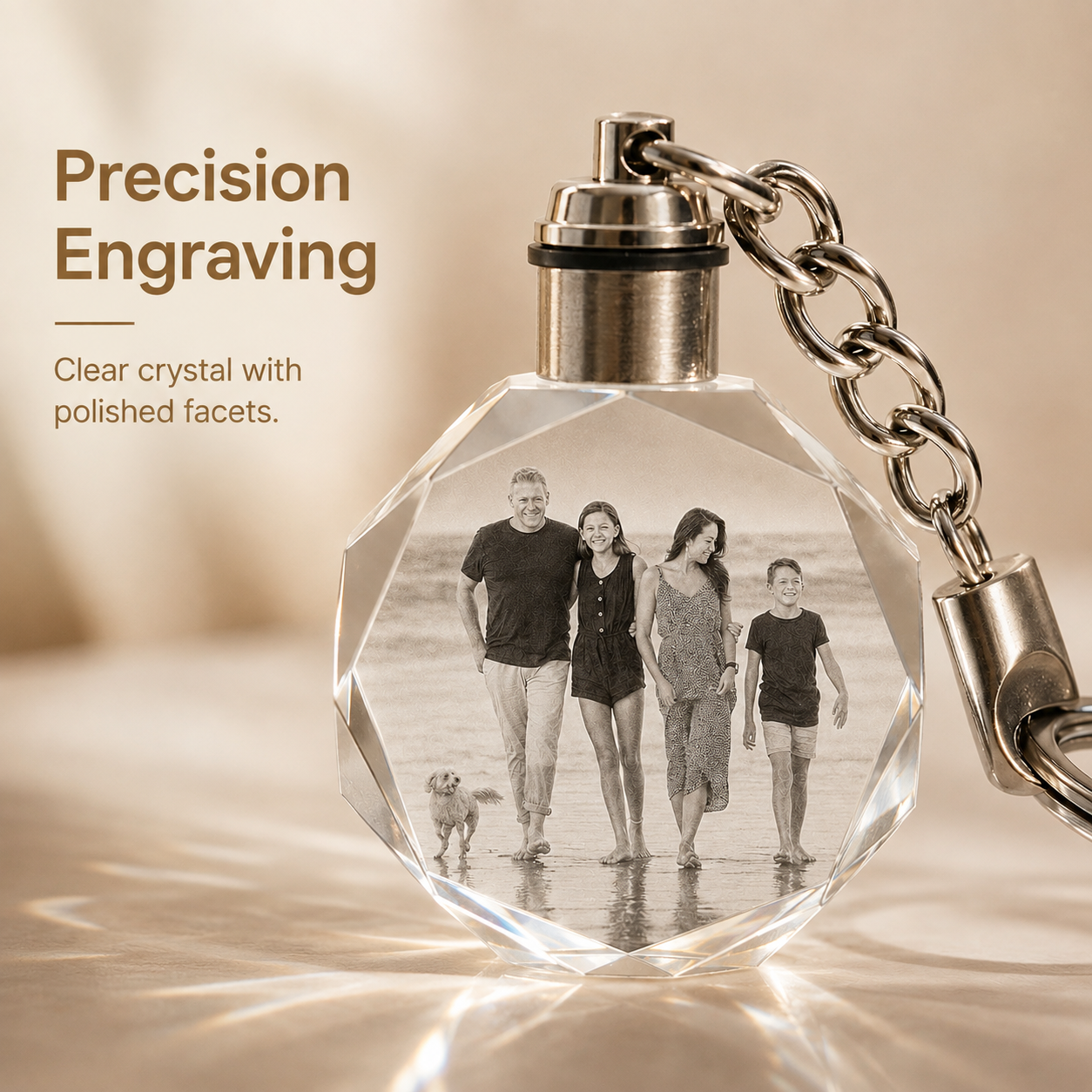 Personalized Octagon Crystal Keychain with Custom Photo or Logo