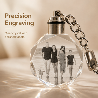 Personalized Octagon Crystal Keychain with Custom Photo or Logo
