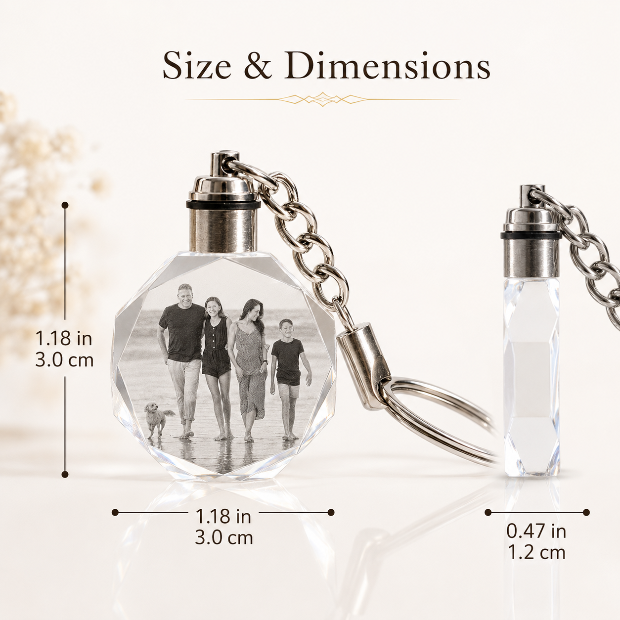 Personalized Octagon Crystal Keychain with Custom Photo or Logo