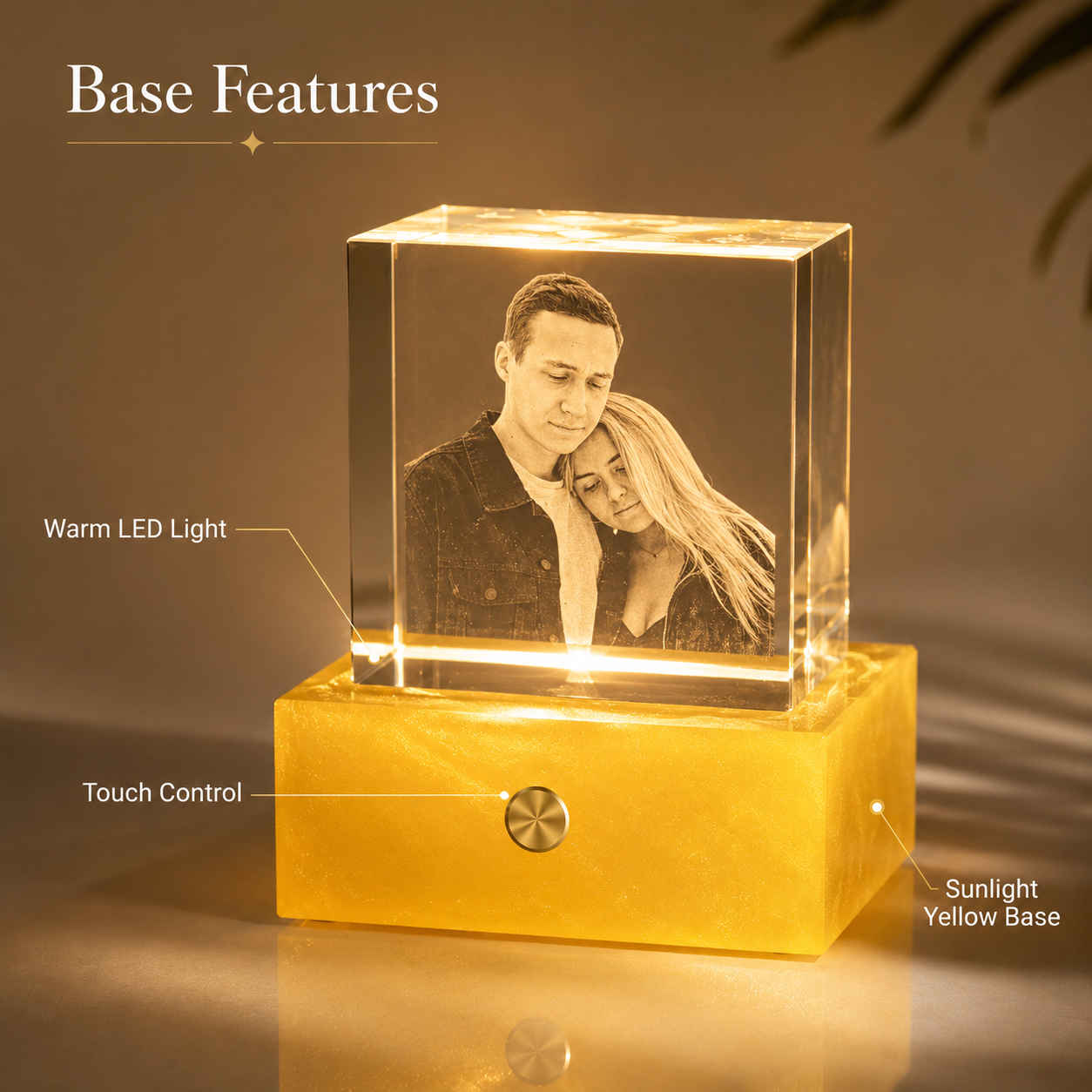 Personalized 3D Crystal Photo Night Light with Touch Base