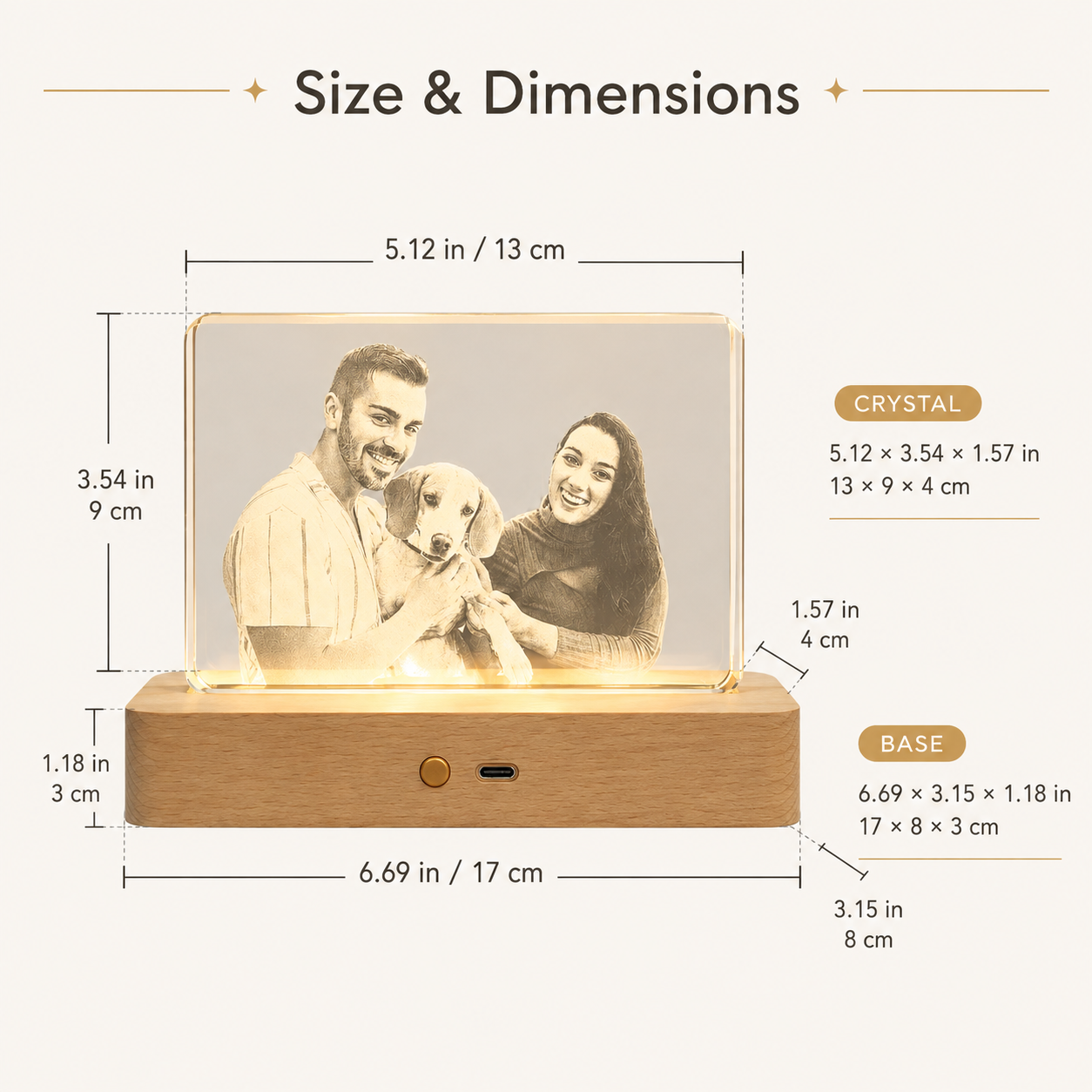 Custom 3D Crystal Pet Photo Memorial with LED Wood Base