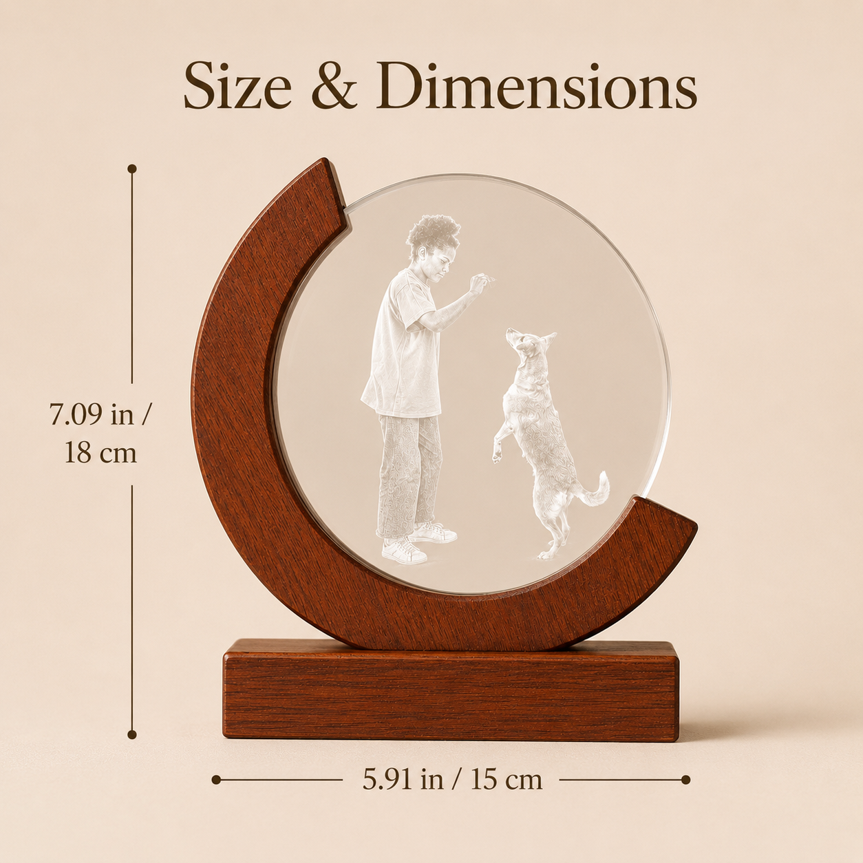 Personalized Crystal Pet Photo Keepsake with Solid Wood Base