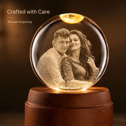 Personalized 3D Crystal Photo Night Light with Sapele Wood Base