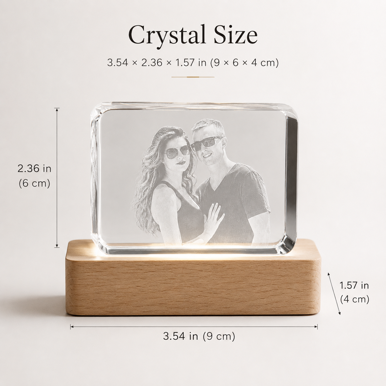Personalized 3D Crystal Photo Keepsake with LED Beech Wood Base