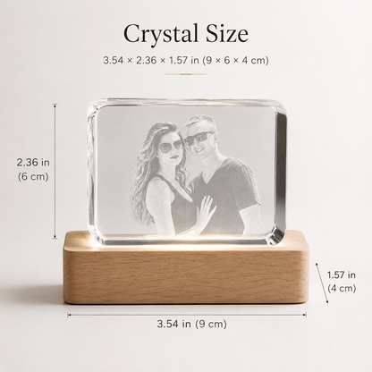 Personalized 3D Crystal Photo Keepsake with LED Beech Wood Base