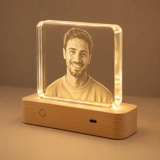 Personalized 3D Crystal Photo Keepsake with LED Wood Base