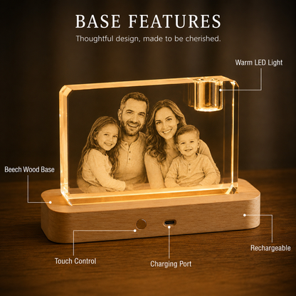 Custom 3D Crystal Photo Keepsake with Lighted Wood Base