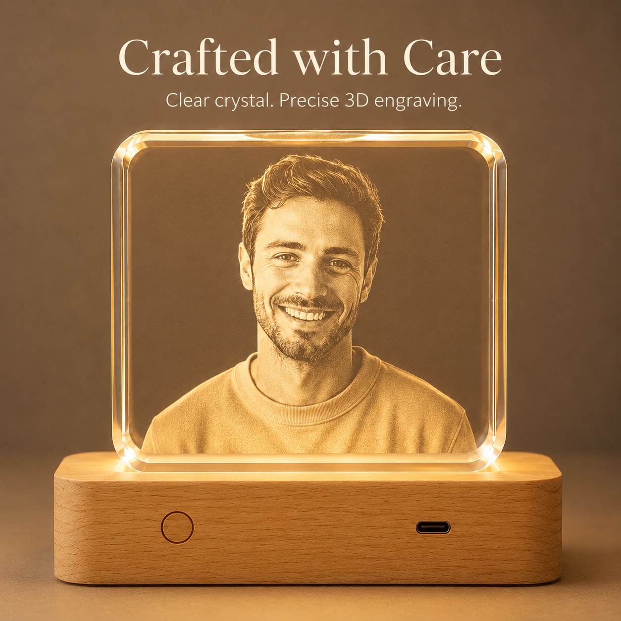 Personalized 3D Crystal Photo Keepsake with LED Wood Base