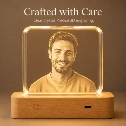 Personalized 3D Crystal Photo Keepsake with LED Wood Base