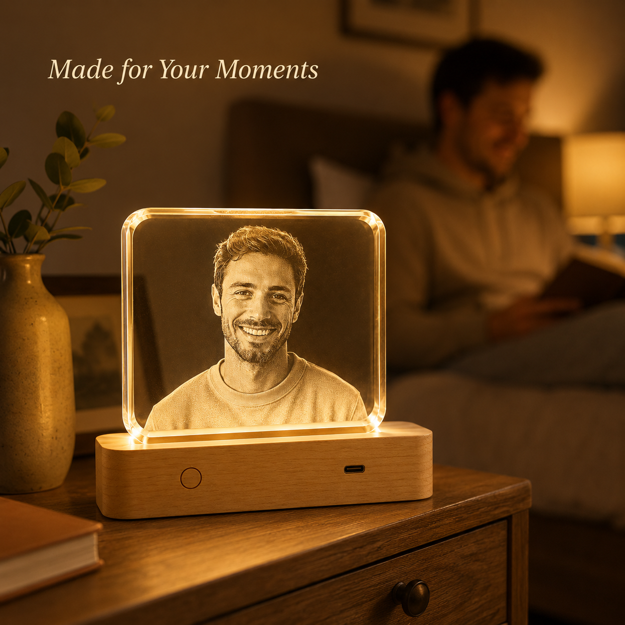 Personalized 3D Crystal Photo Keepsake with LED Wood Base