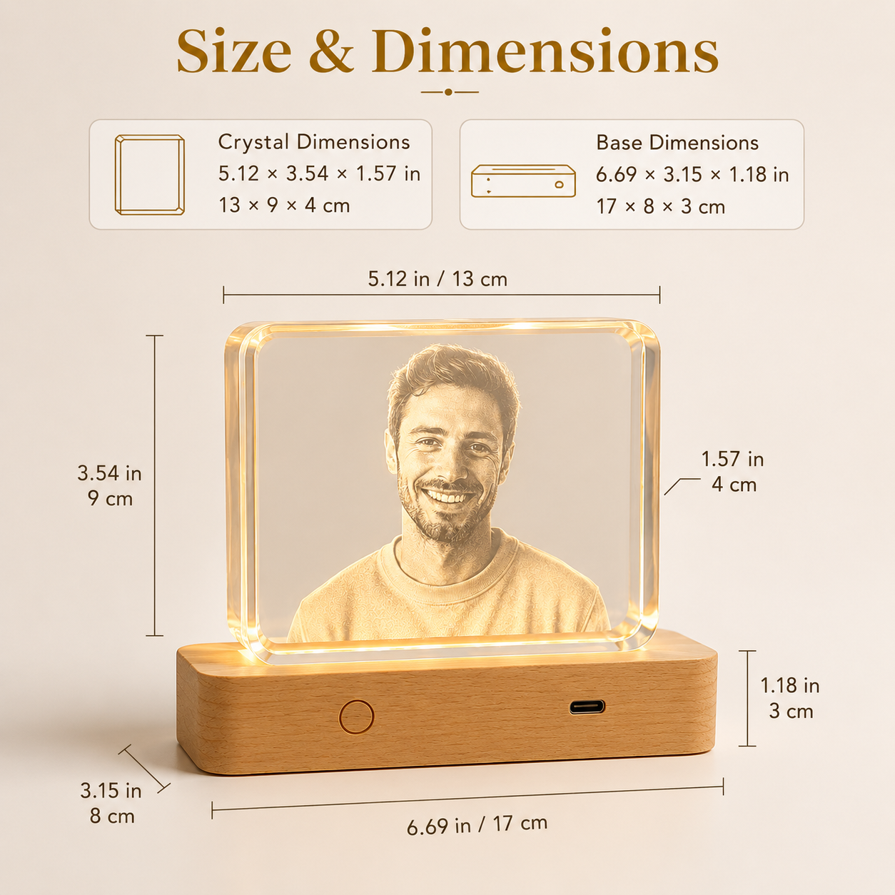 Personalized 3D Crystal Photo Keepsake with LED Wood Base