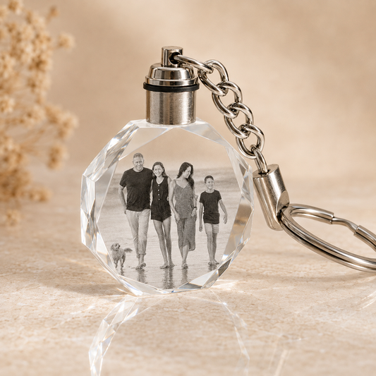 Personalized Octagon Crystal Keychain with Custom Photo or Logo