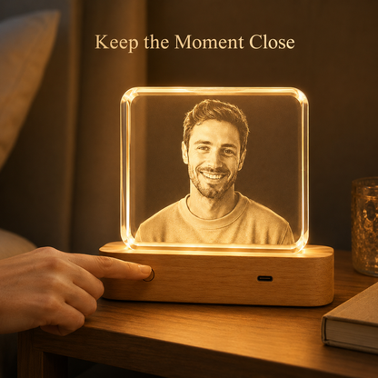 Personalized 3D Crystal Photo Keepsake with LED Wood Base