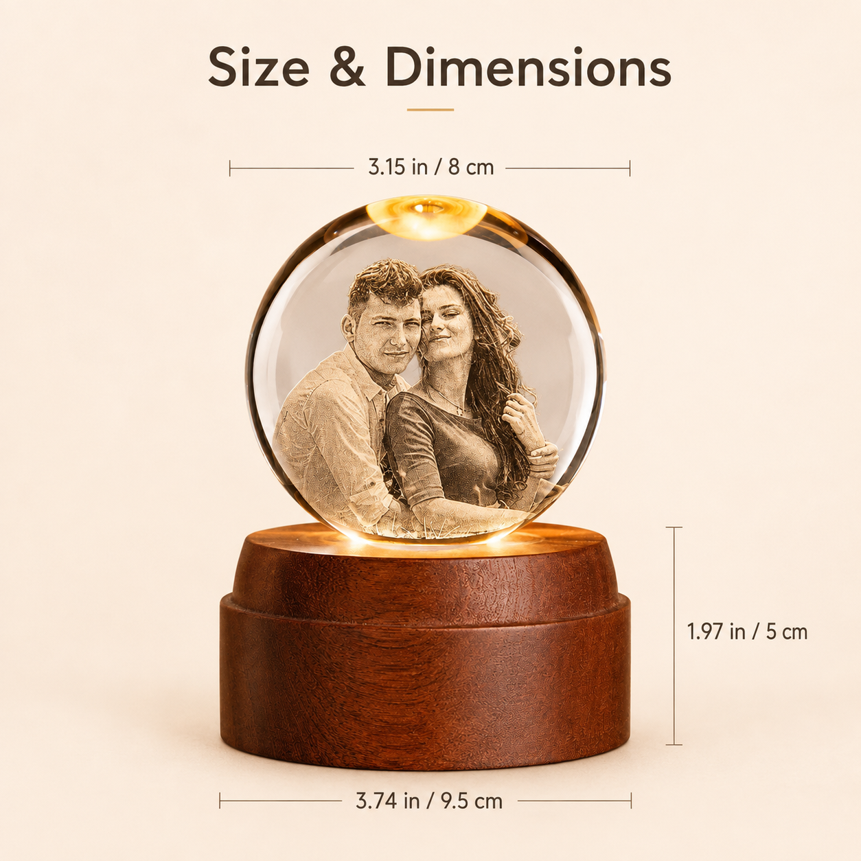 Personalized 3D Crystal Photo Night Light with Sapele Wood Base