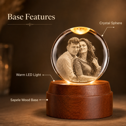 Personalized 3D Crystal Photo Night Light with Sapele Wood Base