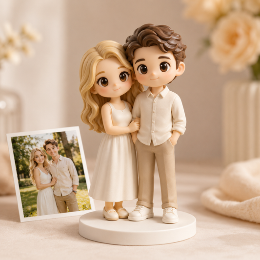 Custom 3D Printed Chibi Couple Figurine from Photo with Base