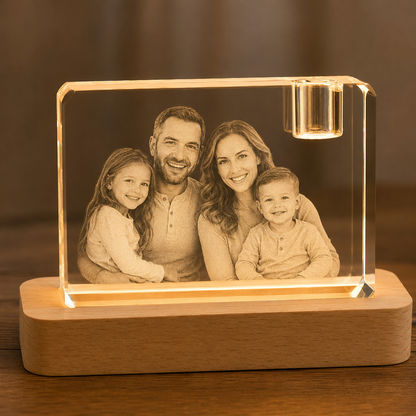 Custom 3D Crystal Photo Keepsake with Lighted Wood Base