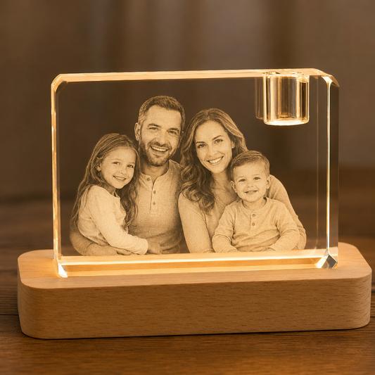 Custom 3D Crystal Photo Keepsake with Lighted Wood Base