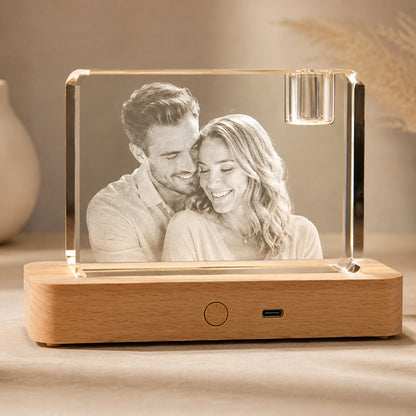 CouplePersonalized 3D Crystal Photo Keepsake with Lighted Wood Base