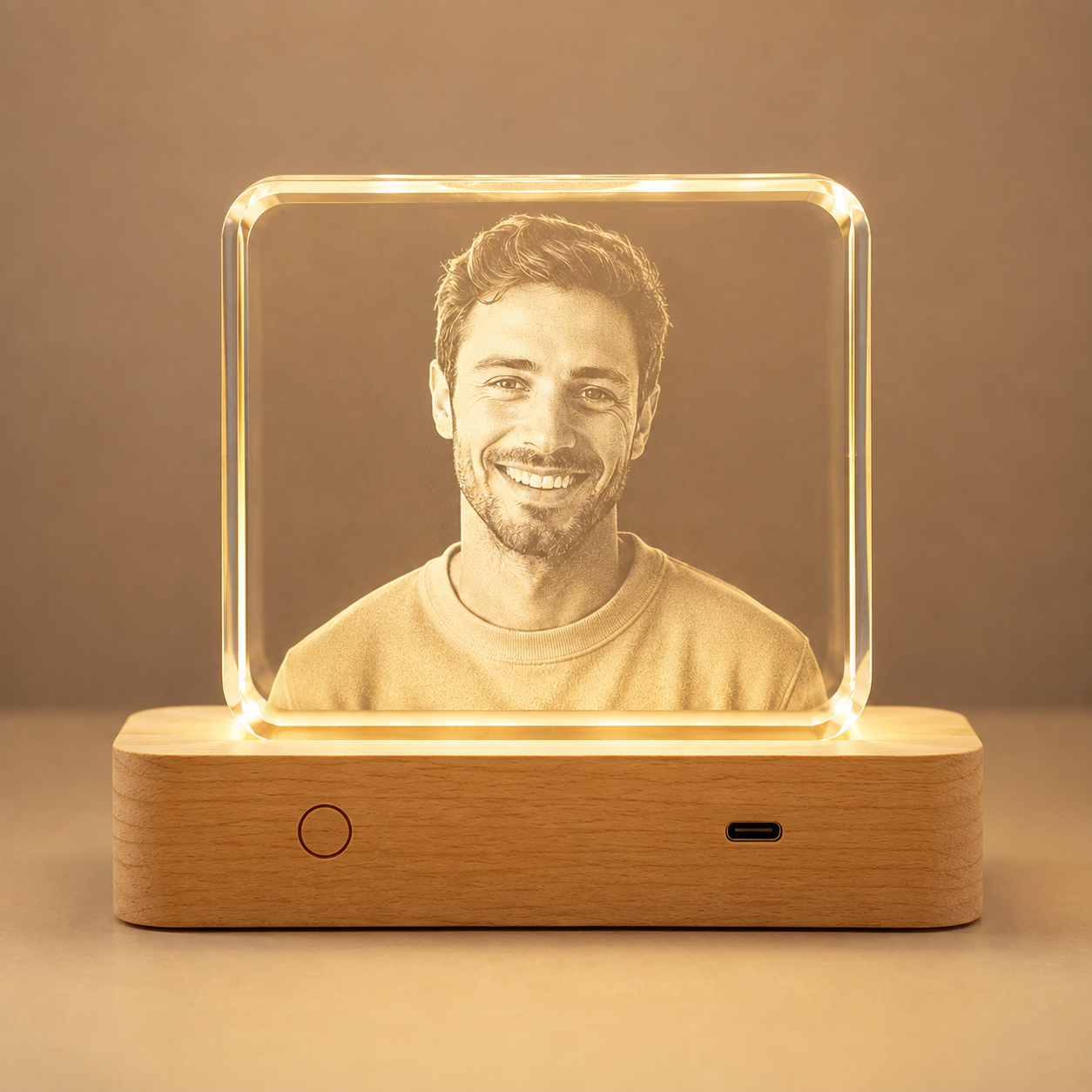 Personalized 3D Crystal Photo Keepsake with LED Wood Base