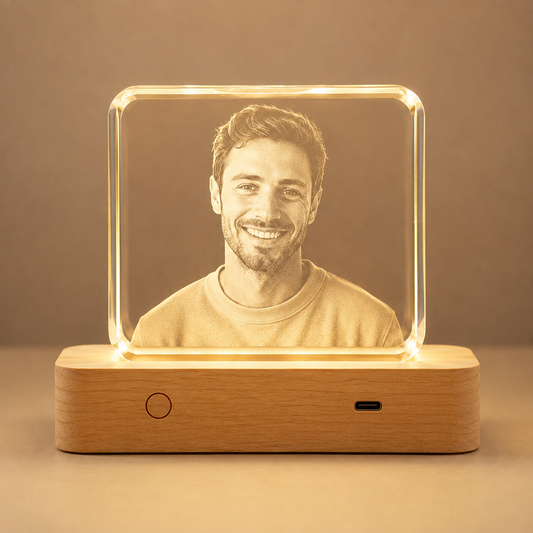 Personalized 3D Crystal Photo Keepsake with LED Wood Base
