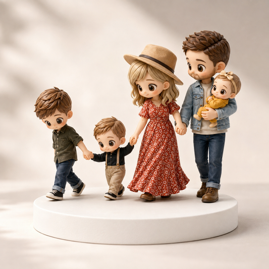 Custom 3D Printed Family Figurine from Photo with DIY Paint Kit