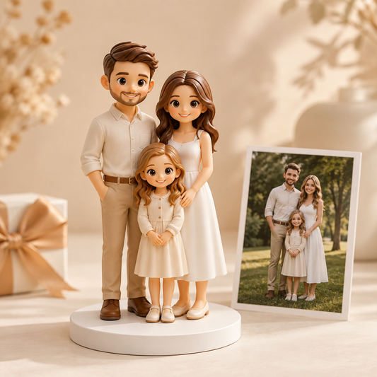 Custom 3D Printed Family Chibi Figurine from Photo with DIY Kit