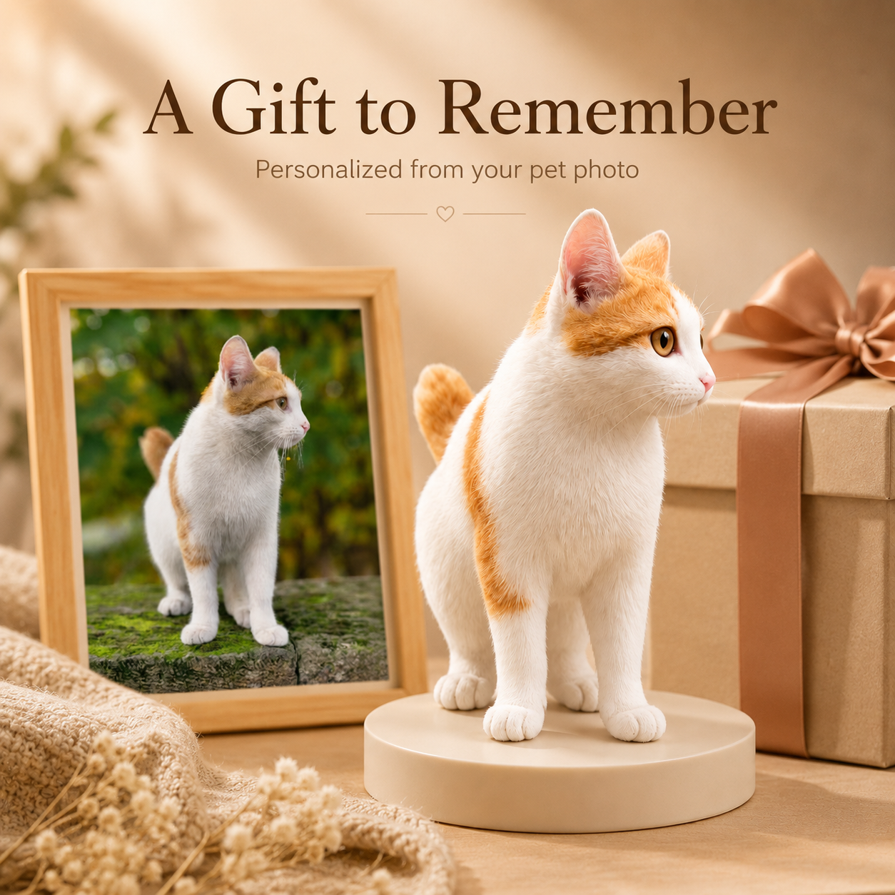 Custom 3D Cat Figurine from Photo | Personalized Pet Keepsake