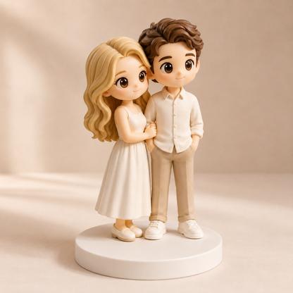 Custom 3D Printed Chibi Couple Figurine from Photo with Base