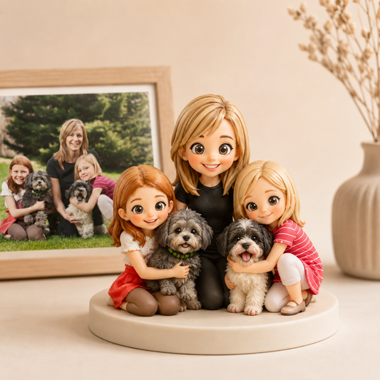 Custom 3D Chibi Figurine from Photo – Family & Pet Gift