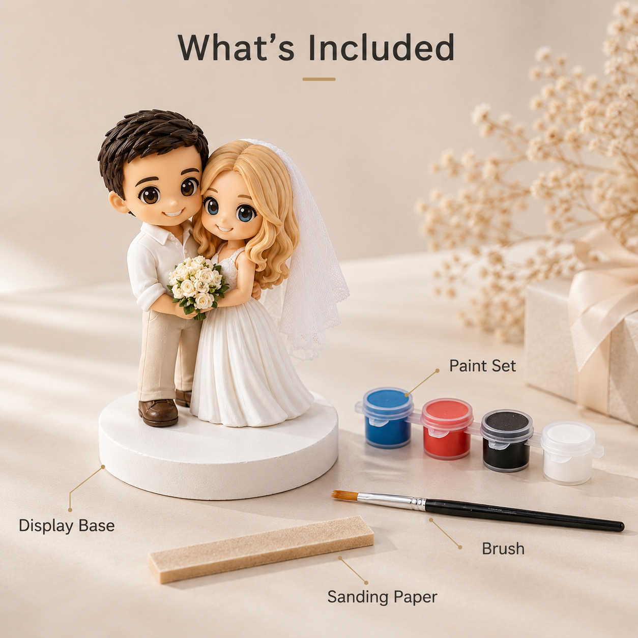 Custom 3D Printed Chibi Couple Figurine from Photo with DIY Paint Kit