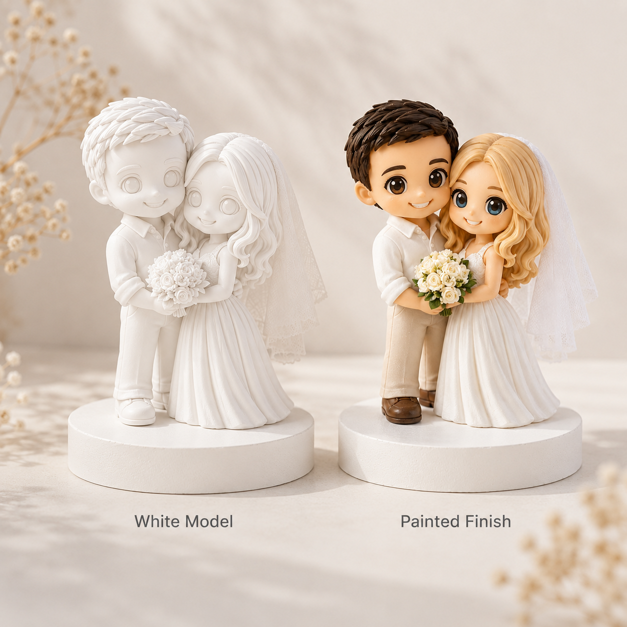 Custom 3D Printed Chibi Couple Figurine from Photo with DIY Paint Kit