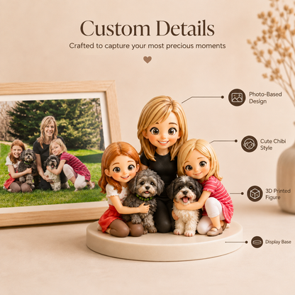 Custom 3D Chibi Figurine from Photo – Family & Pet Gift