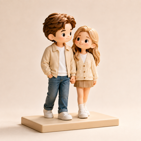 Custom 3D Printed Couple Figurine from Photo with DIY Painting Kit