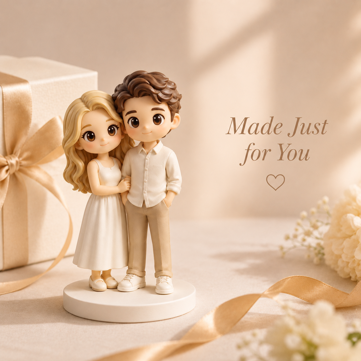 Custom 3D Printed Chibi Couple Figurine from Photo with Base