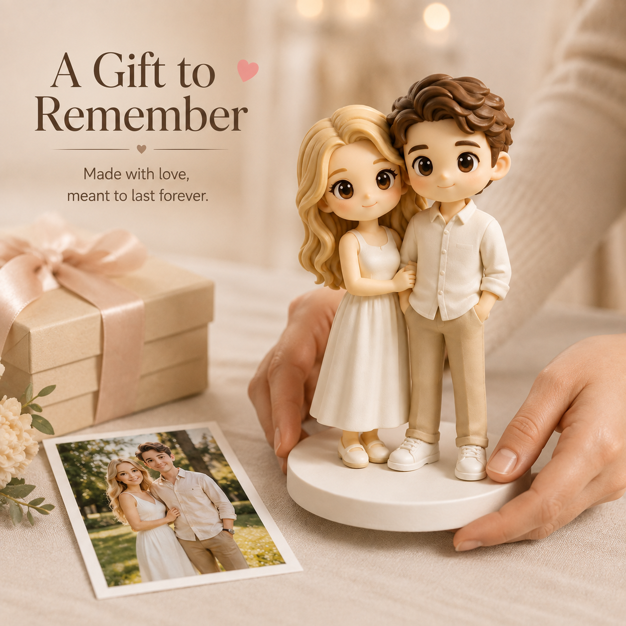 Custom 3D Printed Chibi Couple Figurine from Photo with Base