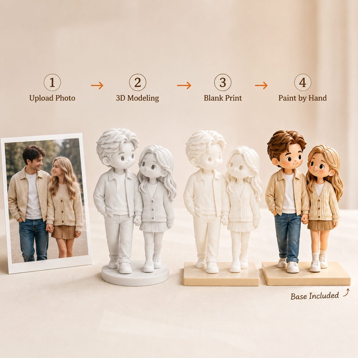 Custom 3D Printed Couple Figurine from Photo with DIY Painting Kit