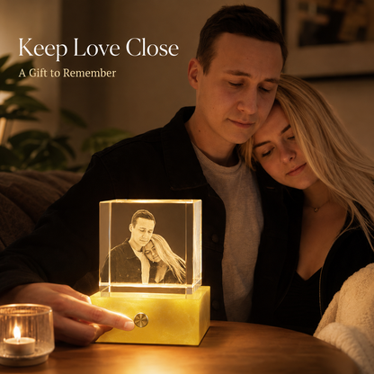 Personalized 3D Crystal Photo Night Light with Touch Base