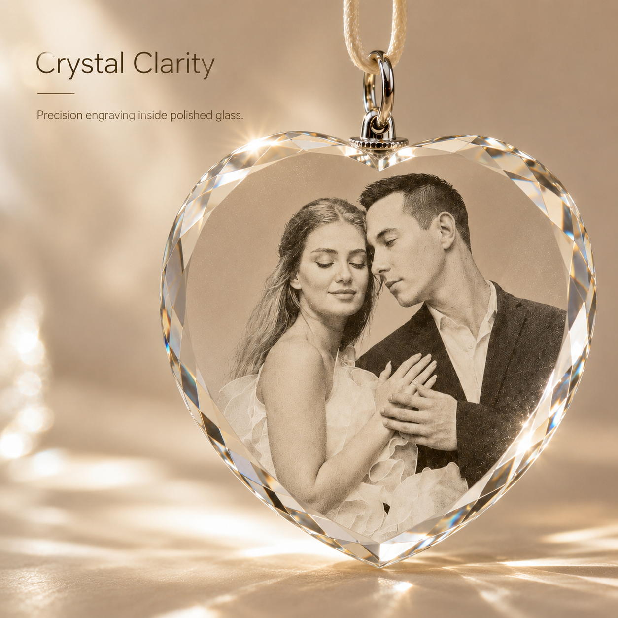Personalized Heart-Shaped Crystal Photo Pendant for Couples
