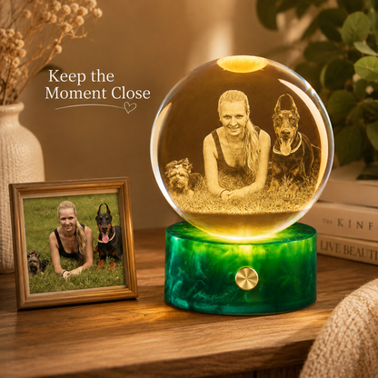 Personalized 3D Crystal Photo Globe Night Light with Green Base