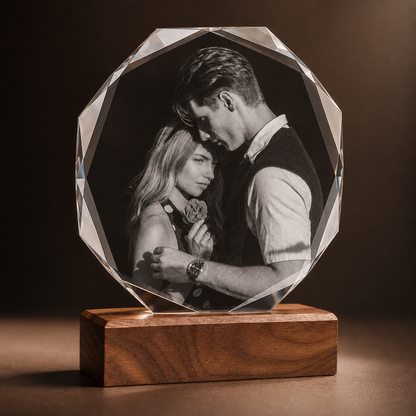Personalized Crystal Photo Plaque with Solid Walnut Wood Base