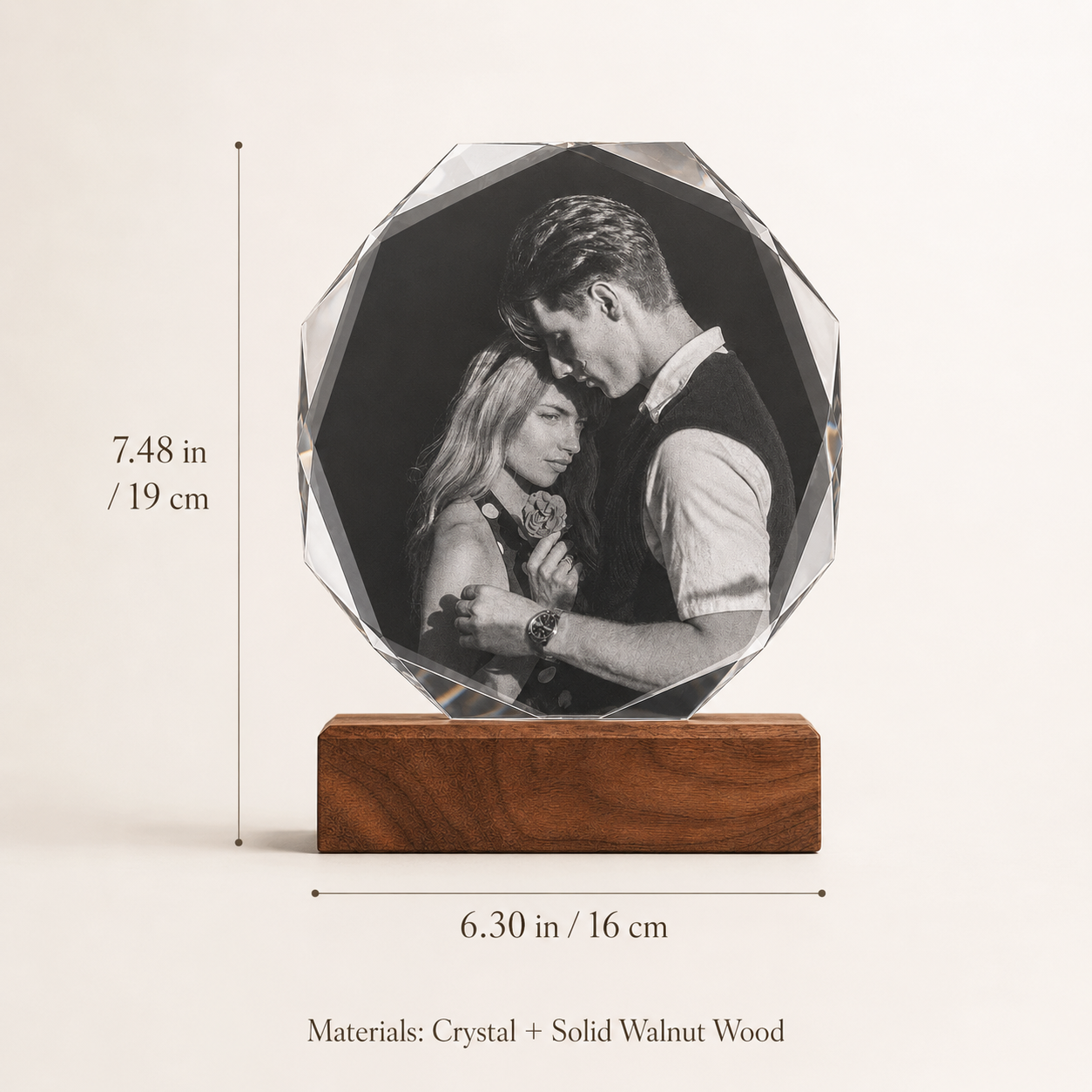 Personalized Crystal Photo Plaque with Solid Walnut Wood Base