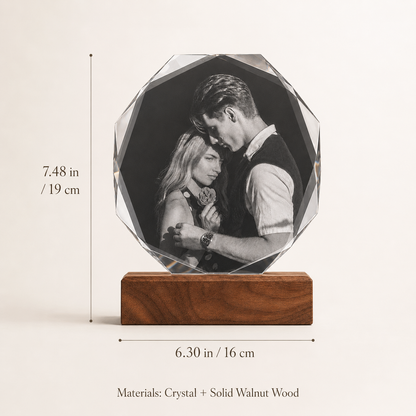 Personalized Crystal Photo Plaque with Solid Walnut Wood Base