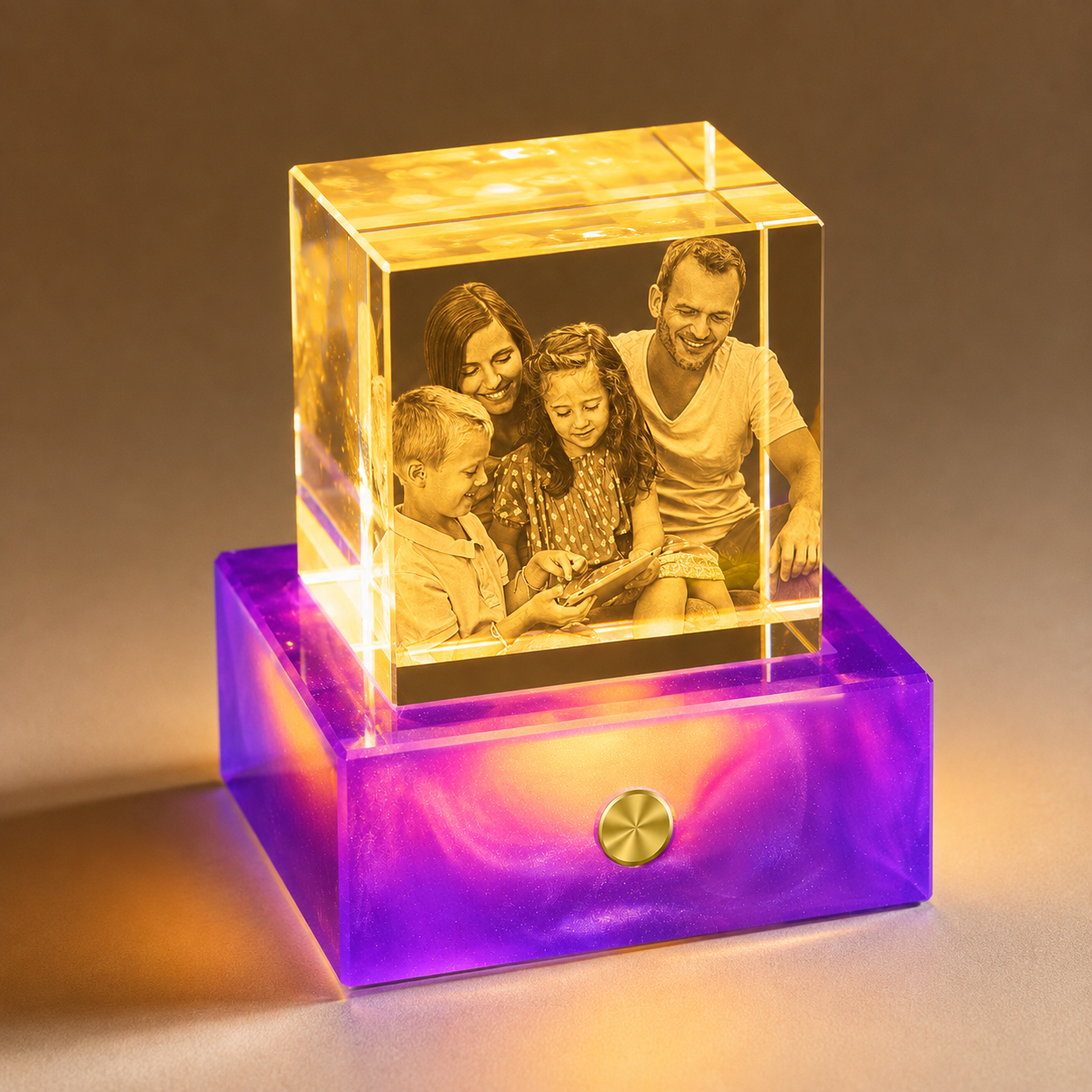 Custom 3D Crystal Photo Night Light with Aurora Purple Base