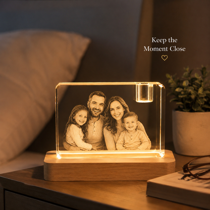 Custom 3D Crystal Photo Keepsake with Lighted Wood Base