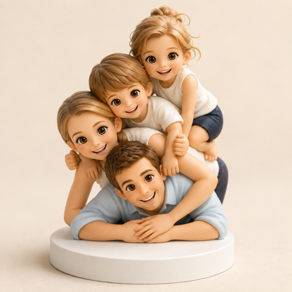 Custom 3D Printed Family Chibi Figurine from Photo with DIY Paint Kit