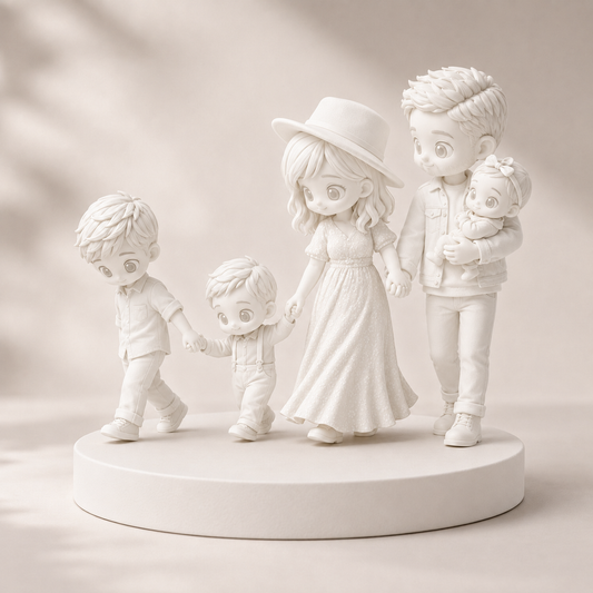 Custom 3D Printed Family Figurine from Photo with DIY Paint Kit