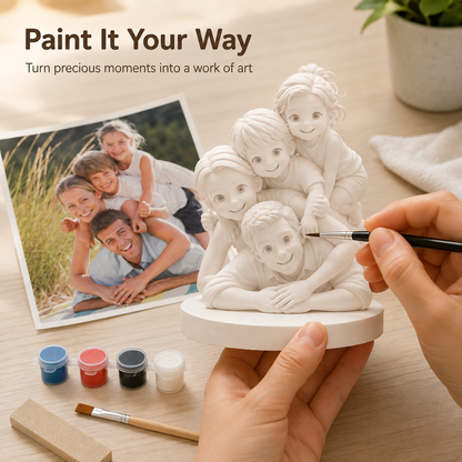 Custom 3D Printed Family Chibi Figurine from Photo with DIY Paint Kit