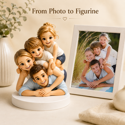 Custom 3D Printed Family Chibi Figurine from Photo with DIY Paint Kit